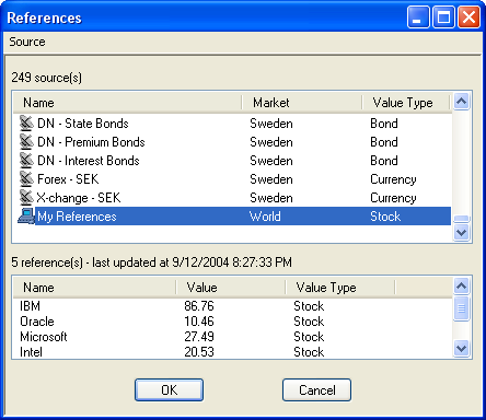 Select Update from the menu to load the references from the source