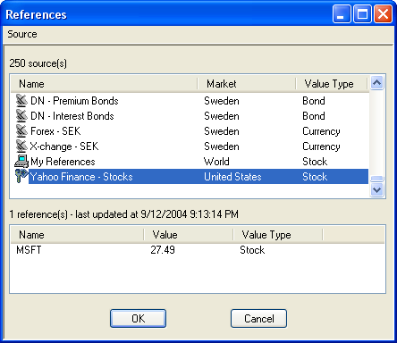 Select Update from the menu to load references for the source