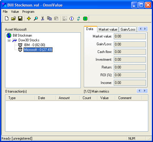 View of document containing 2 empty stock assets