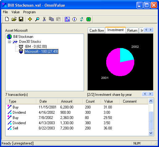 Click on a slice to display the investment percentage as a number