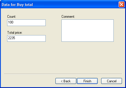 Define data for a transaction using total values